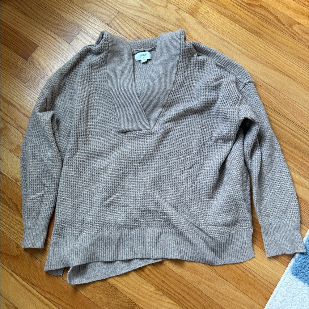 Aerie V-Neck Sweater in Light Brown
